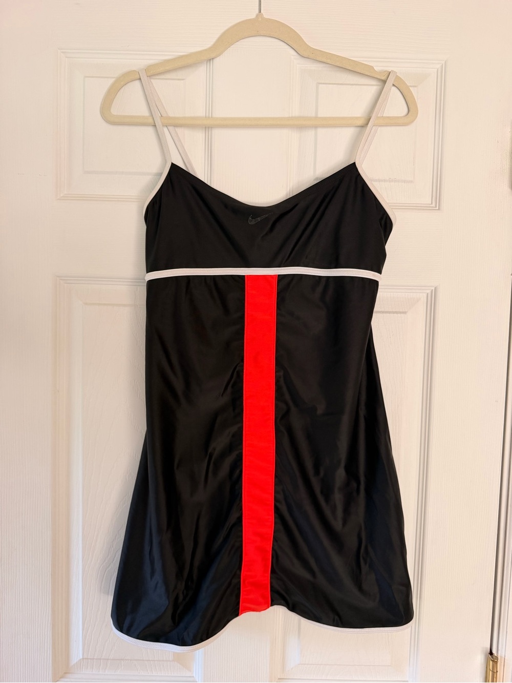 Vintage Nike Black Athletic Dress with Red Center Panel and White Trim